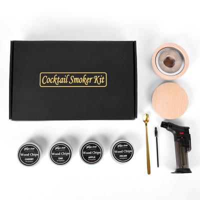 China Party Cocktail Smoking Kit Different Accessories Available Whiskey Smoking Set Wooden Top Wood With Torch Gift Box for sale