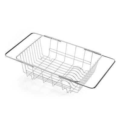 China Workable Telescopic Stainless Steel Over The Sink Lavatory Storage Basket Adjustable Kitchen Dish Drain Drying Vegetable Rack for sale