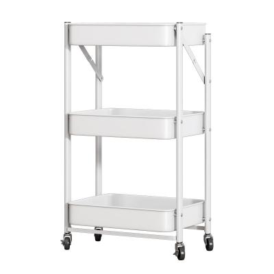 China Hotel Desk Organizer Rack Space Saver 3 Tier Viable Foldable Storage Shelf Kitchen Trolley Utility Cart with Lockable Wheels for sale