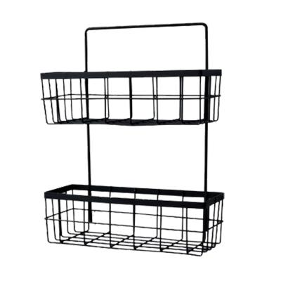 China Viable Punch-free Kitchen Organizers Storage Racks Metal Shelf Double-Layer Bathroom Wall Hanging Basket for sale