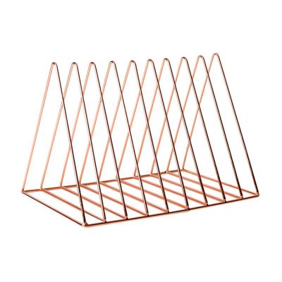 China Wholesale Simple Bookends Simple Office Desktop Decoration Supply Wrought Iron Shelf Magazine Newspaper Book File Storage Decorative Organizer for sale