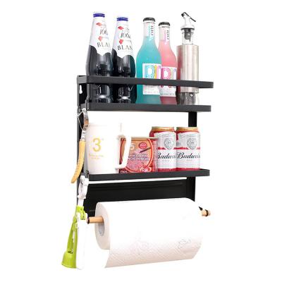 China Amazon Kitchen Sustainable Folding Shelves Fridge Spice Set Folding Magnetic Paper Towel Side Rack Storage Spice Magnet Fridge Holder for sale