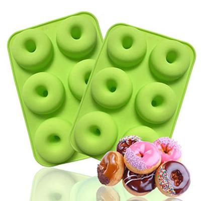 China Viable Food Grade 6 Holes Silicone Donuts Mold Round Ring Shape Plastic Donut Mold For Chocolate Cake Cheese Mold for sale