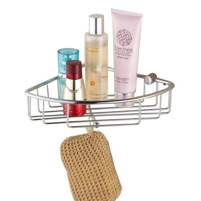 China 304 Stainless Steel Storage Shower Caddy Bath Organizer Shelf Bathroom Corner Basket Viable Single Wall Mounted Holder With Hook for sale