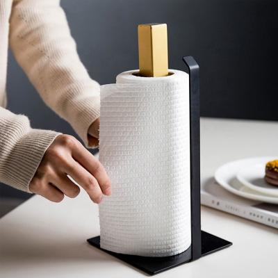 China Modern Gold Bathroom Kitchen Tabletop Black Paper Roll Standing Paper Towel Holder for sale