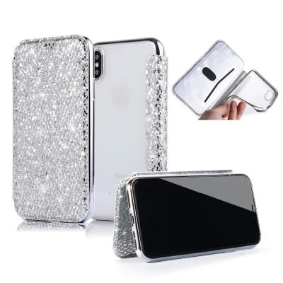 China Protector For Apple iphone 7 Case With Stand Luxury Card Slot Diamond Phone Case For iPhone X Flip Wallet Case for sale