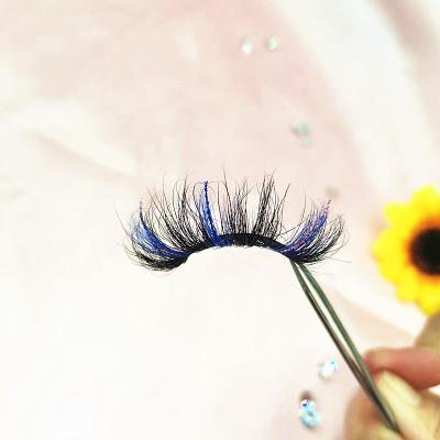 China wholesale25mm new full volume eyelashes 25mm glitter color eyelashes 25mm mink lashes fluffy 5d eyelashes with free box for sale