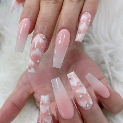 China Design Most Popular Design Nail Art High Quality Extra Long Acrylic Coffin Soft Nails Hand Painted Press On Nail for sale