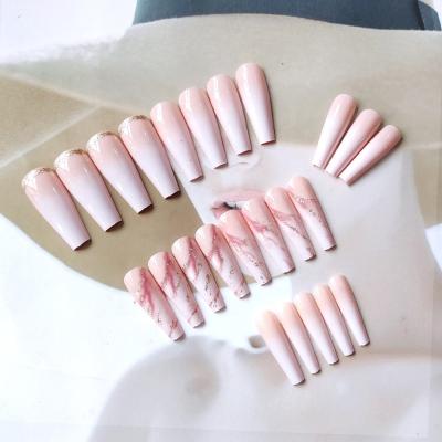 China Custom Design 24 Pcs Luxury Long Ballerina 3D Crystal Dill Nails High Quality Press On Nails Artificial Thick Nail Tips for sale