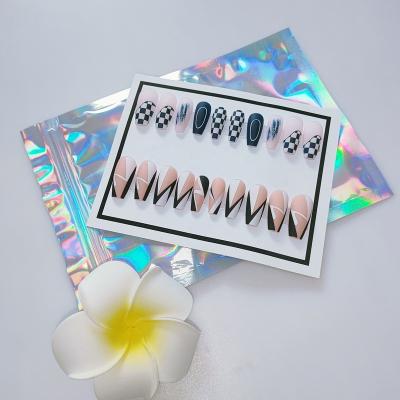 China Wholesale Design Handmade Custom Design Stones Nail With Acrylic Rhinestones Sticker Nail Press Nails With Holographic Bag for sale