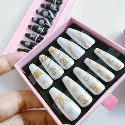 China Custom Design OEM Artificial Nail Use For Salon,Non-Toxic ABS Luxury Press On Nails With Diamonds And Box for sale