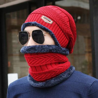 China Winter Protective Fleece Waterproof Warm Men Set Two-Piece Scarf And Hat Set Knitted Custom Hats Beanie Hat Toque for sale