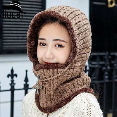 China Balaclava Hooded Knitted Hats and Scarves Men Women Woolen Winter Unisex Warm Cashmere Wool Hat Knit Beanie Scarf Hat for sale