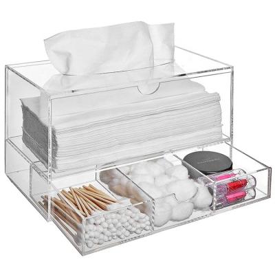 China Modern Transparent Acrylic Tissue Box Sterilized Tampon Storage Box Two Layers Pull-Out Tissue Dustproof Box for sale