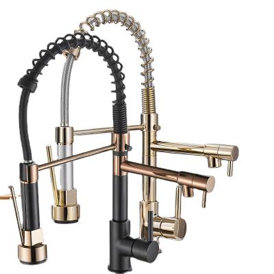 China Hot Sales Thermostatic Faucets Copper Alloy Spring Pull Down With Single Handle Sprayer Faucet Stainless Steel SS Kitchen Mounted Gold Faucet for sale