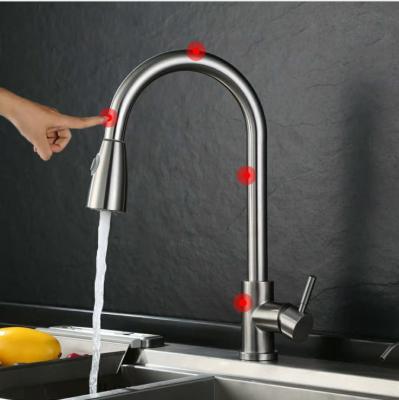 China Thermostatic Faucets Touch Tap Pull Out Kitchen Faucet 304 Stainless Steel Mixed Tap Hot And Cold Brushed for sale