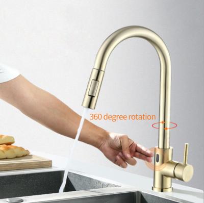 China Induction 304 Stainless Steel Thermostatic Faucets Infrared Pull Kitchen Hot And Cold Water Faucet Plus Second Gear Spout for sale