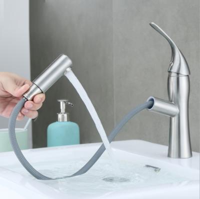 China Sense Faucets Stainless Braided Hose Pull Out Basin Faucets Easy Pull Out Bathroom Faucet Sink for sale