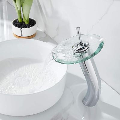 China Waterfall Thermostatic Glass Fashion Bathroom Basin Faucets Single Handle Basin Shower Faucet for sale