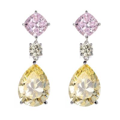 China FASHIONABLE Factory 925 Sterling Silver Yellow Pink 5A Zircon CZ Rhodium Plated Long Dazzling Drop Earrings For Women Party Gift for sale