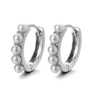 China Silver Rhodium Plated Huggie Circle Earrings Single Available Natural S925 Pearl Environmental Friendly Current For Women Fine Jewelry for sale