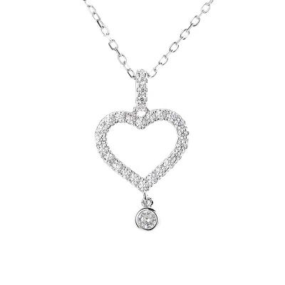 China Environmental Friendly Genuine Fine Jewelry 925 Sterling Silver Heart Pendant Moissanite Charm Necklace Rhodium Plated Link Chain Women Female for sale