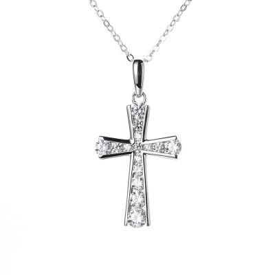 China New Arrival Lead Free Nickel Free Rhodium Plated Solid Moissanite Cross Chain S925 Sterling Silver Christian Jesus Link Pendant Necklace for sale