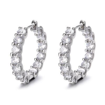 China 2023 925 Sterling Silver Classic Moissanite Huggie Circle Romantic Sparkle Chic Elegant Dangle Earrings For Women Romantic Fine Jewelry for sale