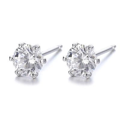 China Factory Wholesale Fine Jewelry Environment Friendly Rhodium Plated 925 Sterling Silver Round Brilliant VVS Moissanite Stud Earrings For Women Men for sale