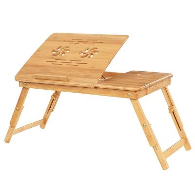 China Art Bamboo Laptop Desk Serving Folk Bed Tray Breakfast Table Tilting Top with Drawer for sale