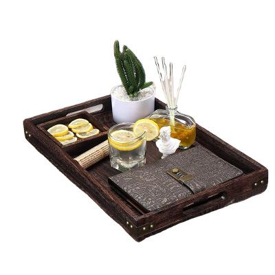 China Handmade Wooden Serving Tray Decor Tray Wholesale Food Wooden Serving Display Natural Color Customized Size 3-7 Days HT020A42 Handmade 500pcs for sale