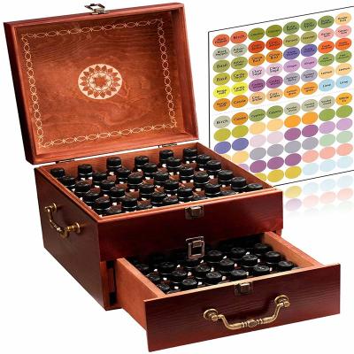 China Handmade Brown Essential Oil Box Custom Removable Divider 2 Tier Wooden Case With Wooden Drawer for sale