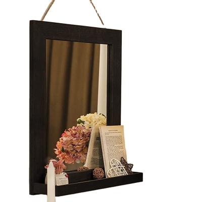 China Decorative Floating Wall Wooden Mirror Shelf (Other) Adjustable Tray Home Decor Make Up Wooden Mirror for sale