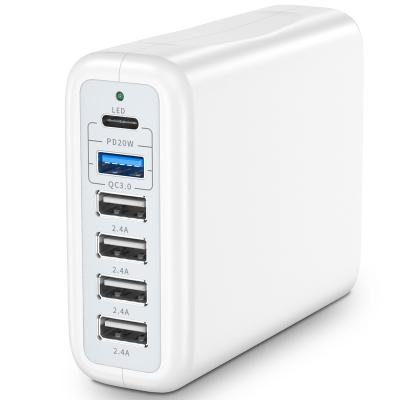 China QC3.0 5V 20A 100W 6-Port USB Wall Charger with 1 Left QC3.0 USB Charging StationType-c USBC for sale