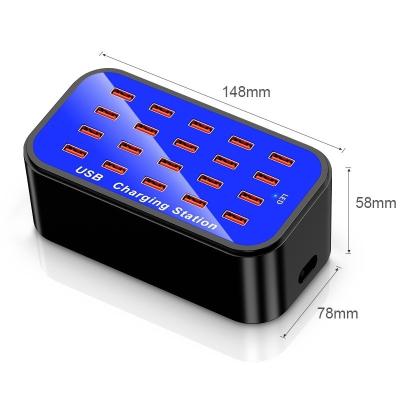 China Mobile Phone Multi Port Usb Charger 20 Fast Charger Flat Panel Fast Charging Home Office Charging Station for sale