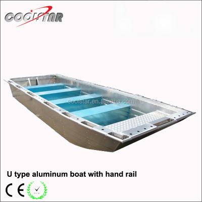 China 2.0mm 17ft U Type Aluminum Flat Bottom Aluminum Rescue Boat With Whole Handrail For Flooding for sale