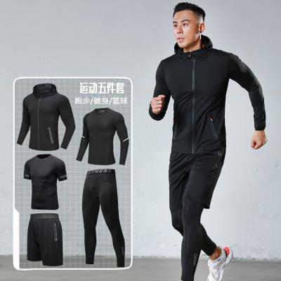 China Wholesale Customizable LOGO Breathable Men's Running Hoodie Breathable Gym Training Suit Shirt 5 Piece Fitness Suit Soft Men Sportswear for sale