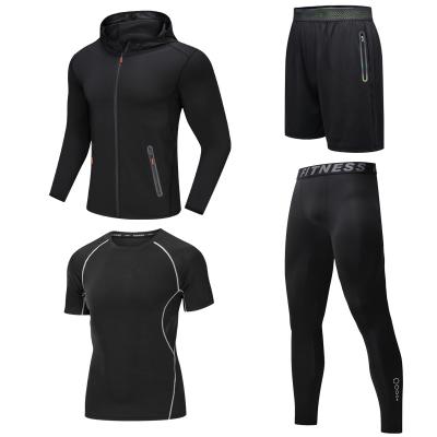 China Custom LOGO Men's Fitness Training Set Breathable Polyester Quick-Dry Running Compression Jacket and Pants Fitness Suit for sale