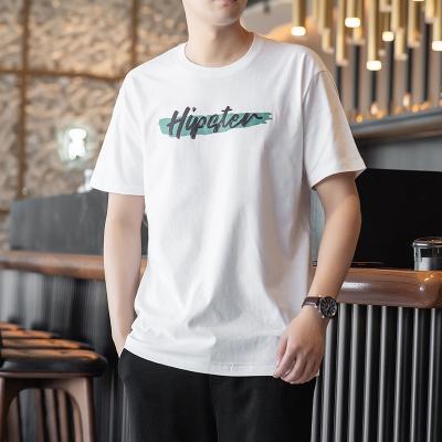 China Anti-wrinkle hip hop muscle tailored print white cotton men's T-shirt leisure trend short sleeve men wear for sale