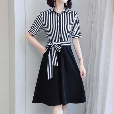 China Women's Fashion Classic Slim Striped Skirt Summer Short Sleeve Casual Dress Shirt Breathable Tight Women's Slim Striped Skirt for sale