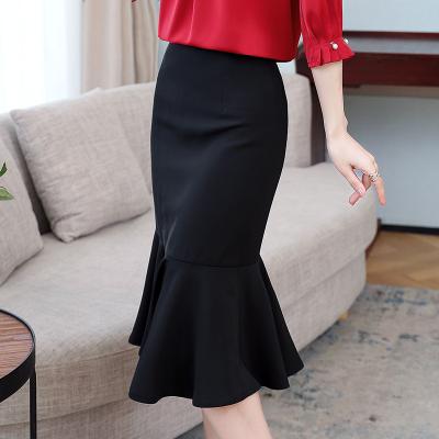 China 2022 Summer Ladies Ruched Fishtail Skirt Elegant Breathable Office Long High Waist for sale