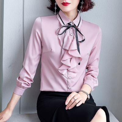 China Anti-wrinkle fashion sense students long sleeve tops ruffled professional clothes cardigan blouses and French style for sale