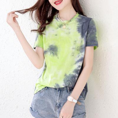 China 2022 summer summer good quality promotion comfort T-shirt young ladies pullover short sleeve women's casual tied dyed dress for sale