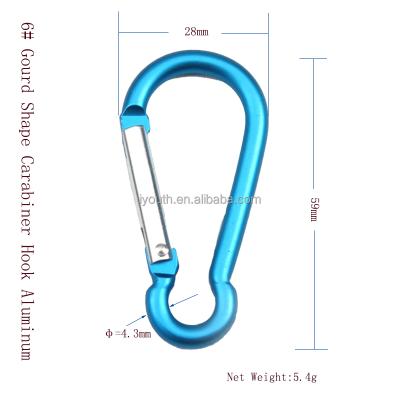 China Retail industry 6# 4.3*59*28mm 5.4g squash shape aluminum carabiner hooks for outdoor sports kettle for sale