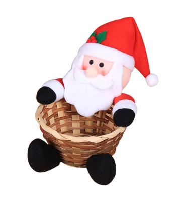 China Fabric + Bamboo Christmas Candy Storage Basket Decorations For Santa Claus Storage Basket Gift Christmas Candy Home Decorations for sale