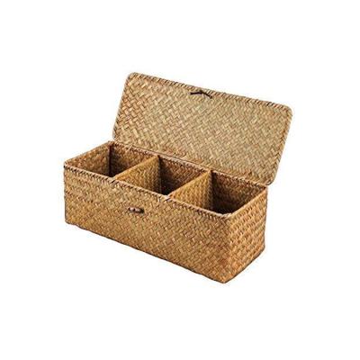 China 3 Grid Sustainable Hand - Woven Storage Basket Makeup Organizer Multipurpose Tabletop Container Desktop Storage for sale