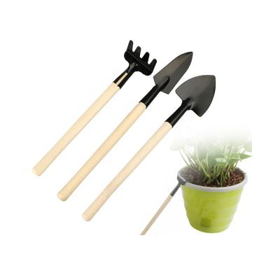 China Cheap Wooden Handle Mini Gardening Tools Garden Mini Saving Customers Money Tool Kit Garden Toys Kids Small Rake Shovel For Snow Flower Pot for sale