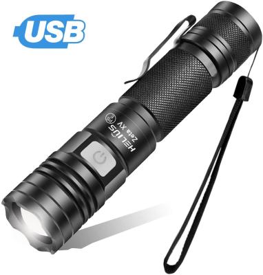 China Zoomable Led Camping EDC Mini Aluminum Tactical Torch Zoomable Lightweight Portable LED USB Torch Waterproof Rechargeable Flashlight with Clip for sale