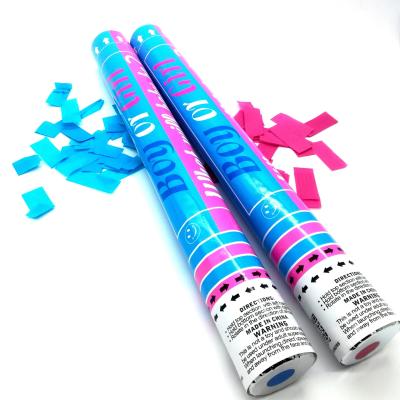 China Custom Biodegradable Confetti Smoke Cannon Gender Reveal Confetti Powder Cannon Blue Pink for sale