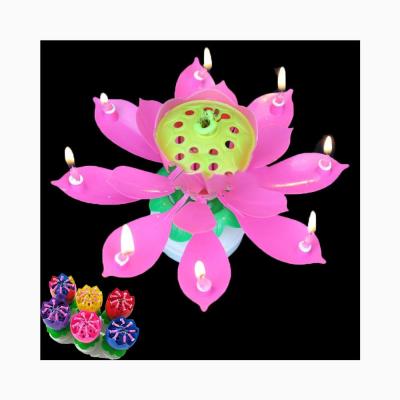 China Birthday Cake Candle Lotus Singing Birthday Cake Firework Candle Birthday Party Spinning Lotus Candle for sale